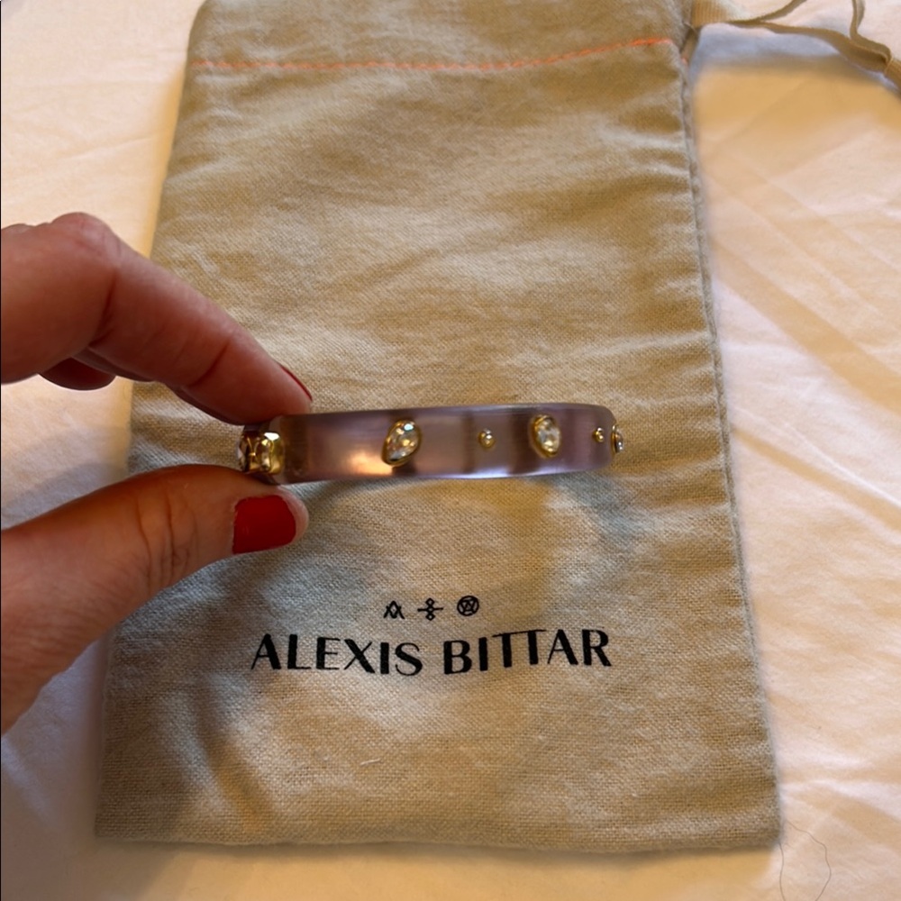 Alexis Bittar purple lucite bangle bracelet with clear/gold accents